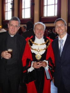 Rev John Findon Rector of Bury, The Mayor of Bury Cllr Peter Ashworth and David Nuttall